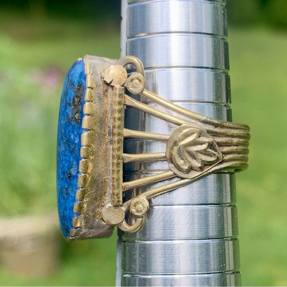 Vintage Afgan Lapis Lazuli Large Ring Sz 7 Tribal Native Elongated Cabochon Blue - Picture 8 of 16